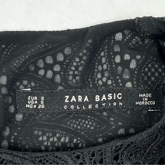Zara Collection Black Lace Ruffle Cap Sleeve Fit Flare Midi Dress Women’s Small - Picture 8 of 9